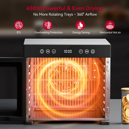 Food Dehydrator 650W, 8 Stainless Steel Tray Dehydrating Machine with Digital Timer & Temp Control (95℉-167℉), Quiet Powerful Jerky Dryer for Beef, Fruits, Herbs, Dog Treats, Veggies