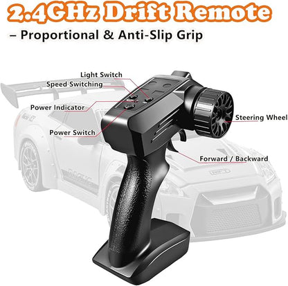 RC Drift Car 1:24 Scale Remote Control Vehicle with LED LightsDrifting Tires＆Two Batteries Racing Sports Toy Idea Gift for Adults Boys Girls and Kids Galactic Silver