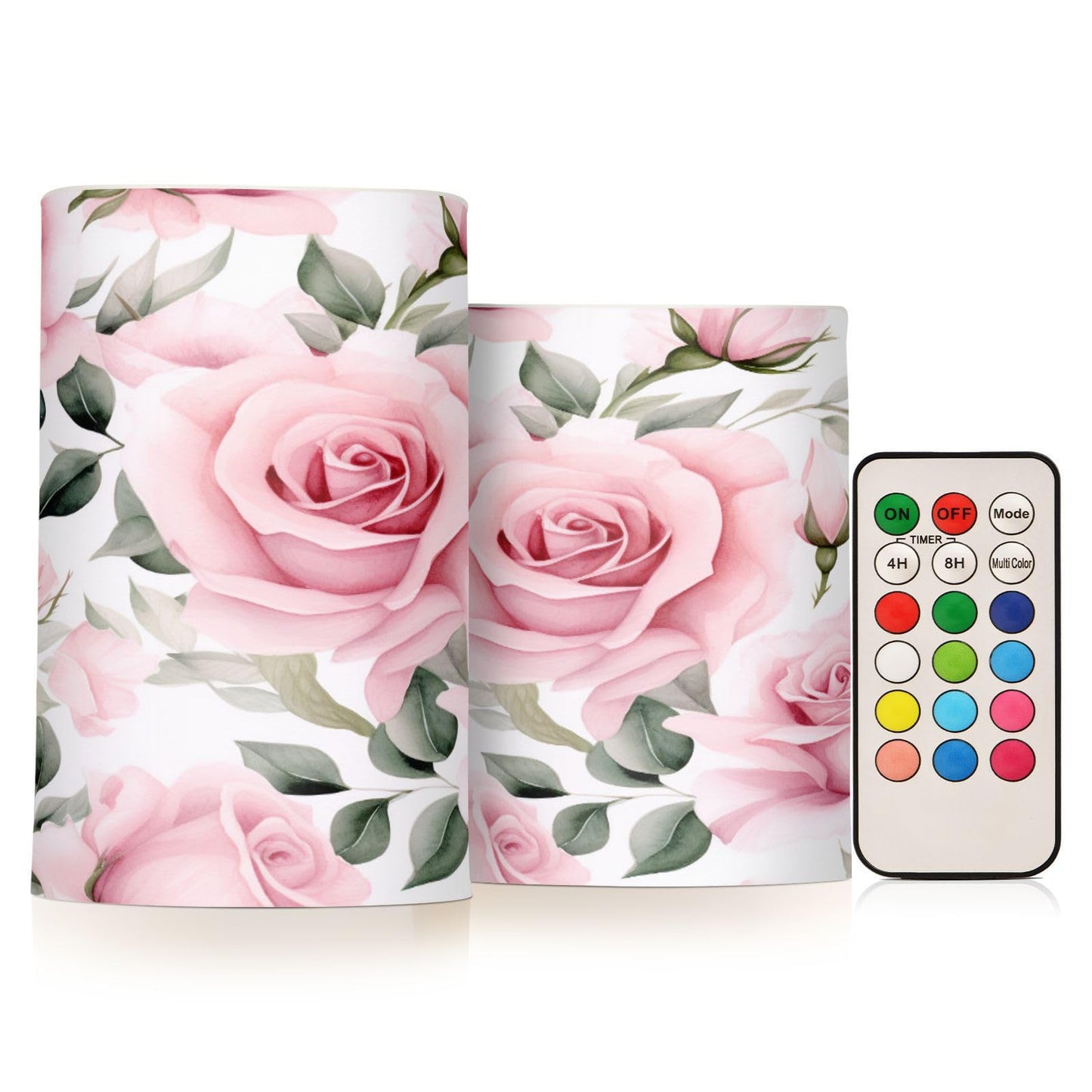 ALAZA Pink Rose Flowers Flickering Flameless Candles Battery Operated with Remote Timer,Tea Light Candles LED Pillar Votive Candles Set of 2 for Outdoor Indoor Decorations