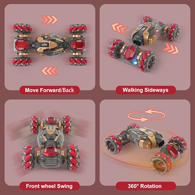 Gesture Sensing Remote Control Stunt Car for Kids Ages 6 7 8-12 - Best Birthday Gifts for 6 7 8 9 10 11 12 13+ Year Old Boys 2.4Ghz 4WD Off-Road Vehicle with Lights &amp Music