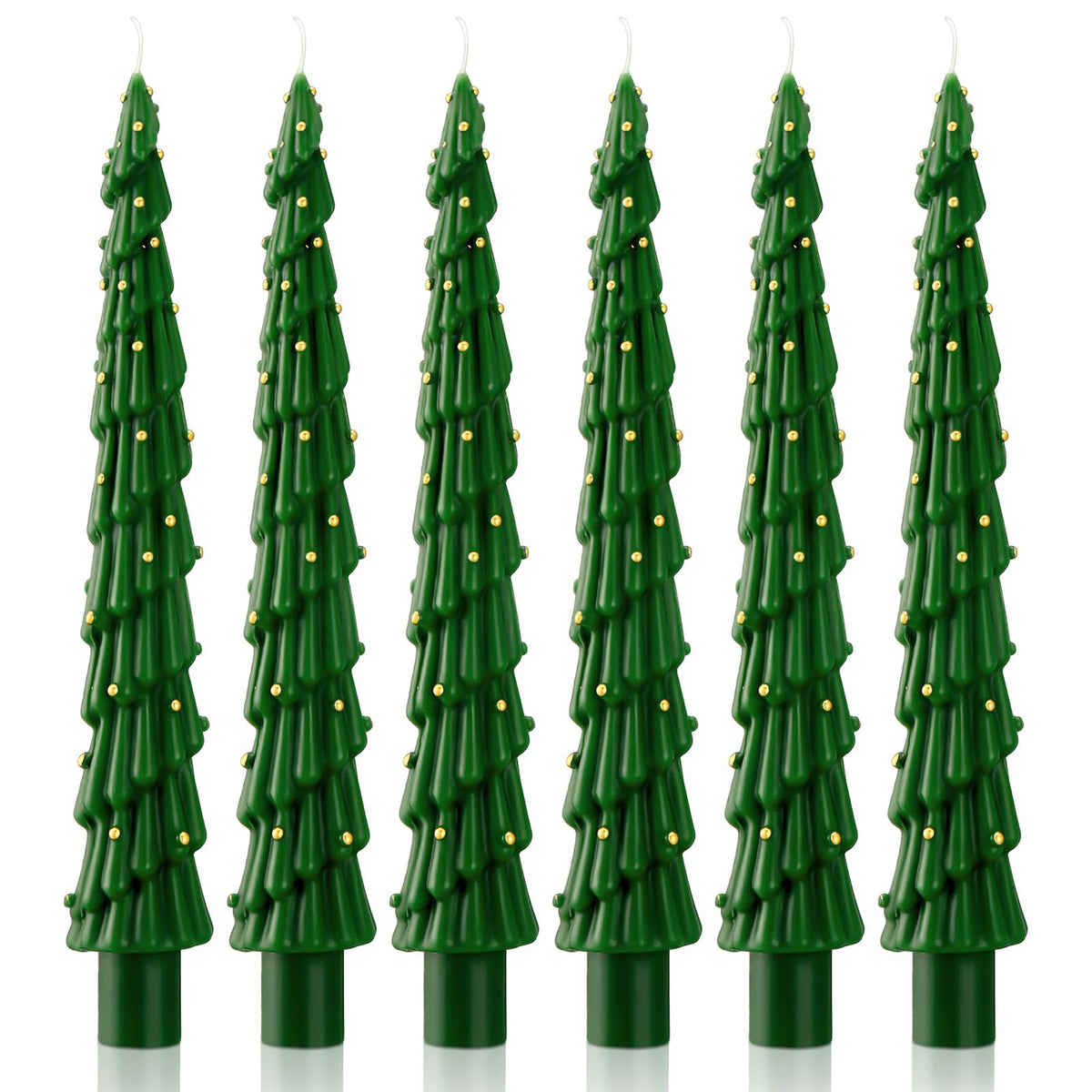 MTLEE Christmas Tree Shaped Taper Candles 10 Inch Unscented Christmas Tree Candles Decorative Aesthetic Xmas Relaxation Gifts for Centerpiece Decorations (Stylish,Green,6 Pcs)