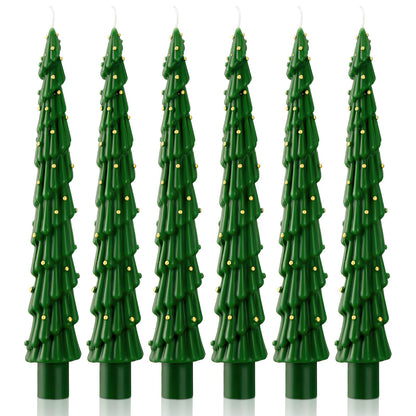 MTLEE Christmas Tree Shaped Taper Candles 10 Inch Unscented Christmas Tree Candles Decorative Aesthetic Xmas Relaxation Gifts for Centerpiece Decorations (Stylish,Green,6 Pcs)
