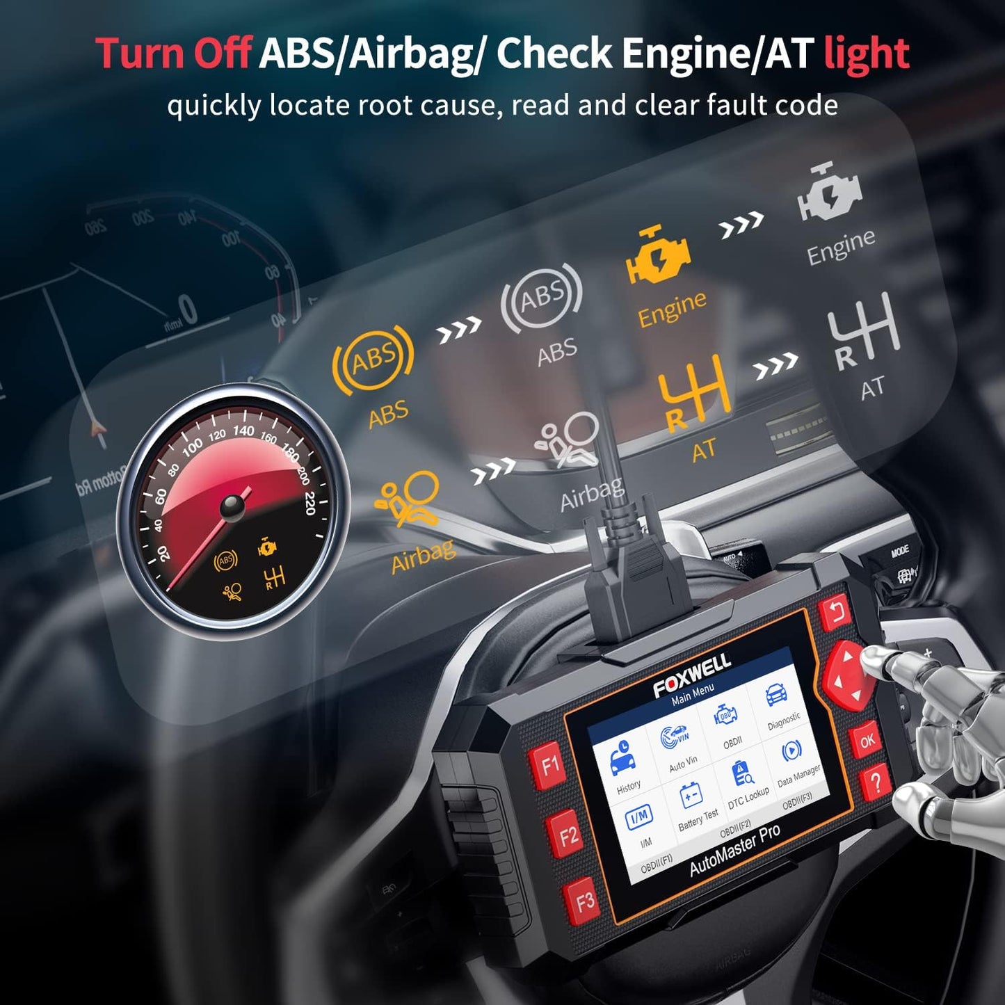 FOXWELL Car Scanner NT604 Elite OBD2 Scanner ABS SRS Transmission, Check Engine Code Reader for Cars and Trucks, Diagnostic Scan Tool with SRS Airbag, Automotive Diagnostic Tool with Live Data