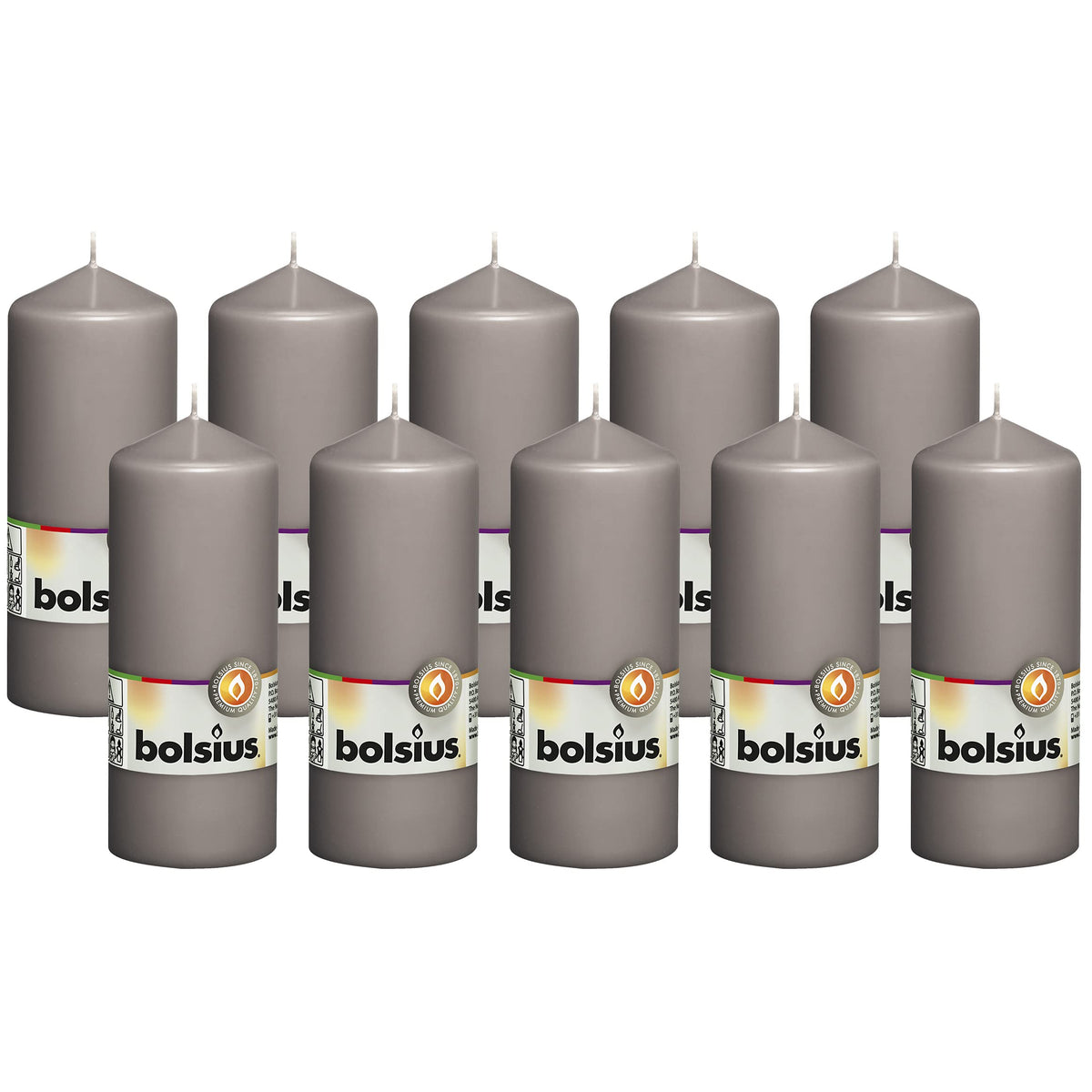 BOLSIUS 10 Grey Pillar Candles - 2.25 x 6 Inches - Premium European Quality - Individually Wrapped - 42 Burn Hours - Dripless Smokeless Unscented Dinner, Wedding, Party, & Restaurant Gray Candles