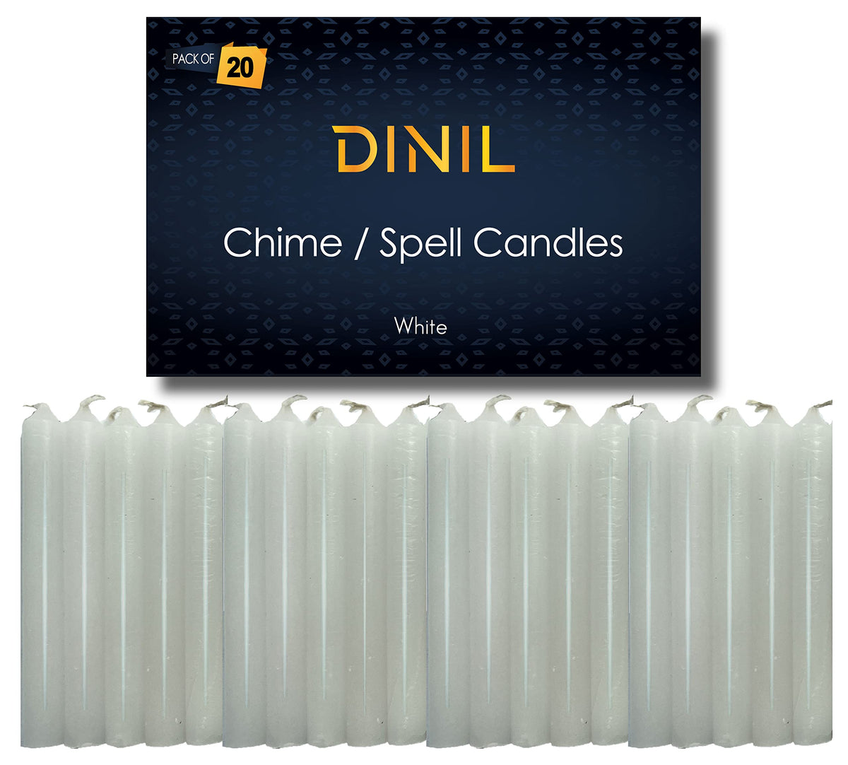 Dinil – Set of 20 White Spell & Chime Candles – Premium Mini Taper Candles for Rituals, Prayer, Birthdays, Meditation, Altar, Spells, Chime Candles - 4 Inch Tall, Unscented (White)