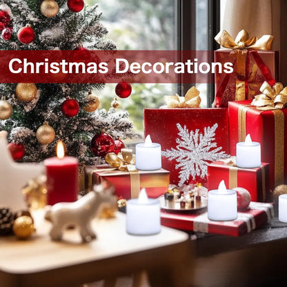 LANKER 24 Pack Flameless Led Tea Lights Candles, Steady Cool White Battery Operated Electronic Fake Candles, Decorations for Christmas, Halloween and Festival Celebration (White)
