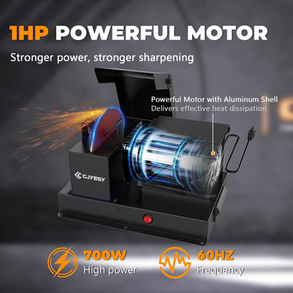 Heavy Duty Lawn Mower Blade Sharpener, 700W 1HP Blade Grinder with 5-Inch Ceramic Wheel, Fast Bench Sharpening Machine for Gator, Flat, High Lift & Low Lift Blades