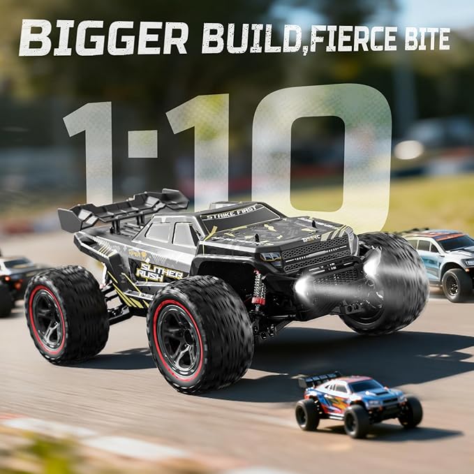 DEERC 209E 1:10 Fast Brushless RC Car for Adults &amp Boys 60+ KMH High Speed 4WD Off-Road Remote Control Truck with 2 x 3S Batteries &amp Extra Swing Arms Hobby Grade Racing Car RC Crawler Gift