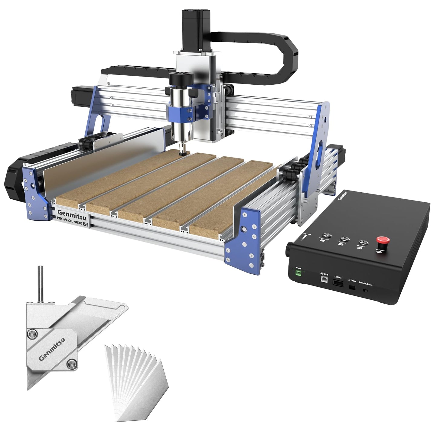 Genmitsu CNC Router Machine PROVerXL 4030 V2 + Drag Knife Cutter with 10PCS Blades, Precision 1/8" Shaft with Dual Bearings