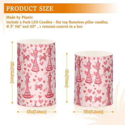 ALAZA Chess Bow Love Heart Flickering Flameless Candles Pillar Led Candles Battery Operated Candles with Remote and Timers Set of 2