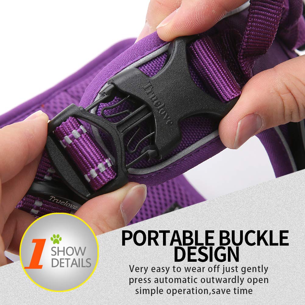 JUXZH Truelove Soft Front Dog Harness .Reflective No Pull Harness with Handle and 2 Leash Attachments