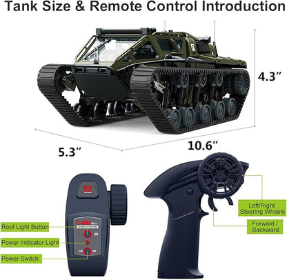 RC Tank All Terrain Army Truck for Kids - 2.4G Fully Proportional Remote Control Military Vehicle with 2 Batteries Rock Crawler 4WD 360°Rotating Drifting Car with Cool Lights Great Gift for Boys