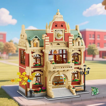 University Club House Building Set with Light1629PCS City Campus Architecture Model with Painting Drama Baking Music Club Home Decor Construction Building Block Gift for Adults Boys Girls 12+