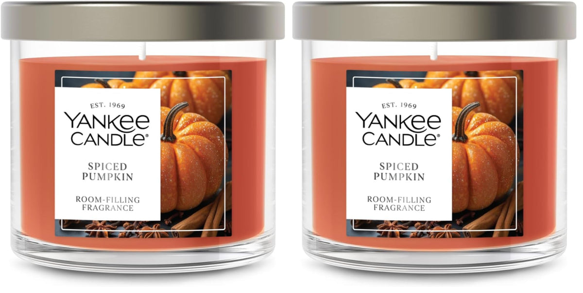 Yankee Candle Spiced Pumpkin Scented, Signature 4.3oz Small Tumbler Single Wick Candle, Over 20 Hours of Burn Time (Pack of 2)
