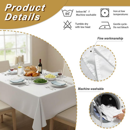 Fixwal White Tablecloth Rectangle 70 x 120 Inch, 2 Pack 6-8ft Polyester Brushed Fabric Table Cloths Rectangular Table Covers for Party, Banquet, Dining, Birthday, Wedding