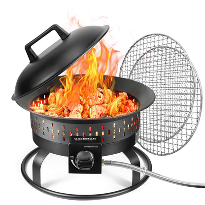 GasBRUH 19″ Outdoor Portable Propane Fire Pit with Grill Grate, Cover&Carry Kit,60,000 BTU Camping Propane Firepit,Smokeless Gas Firebowl, Portable Gas Fire Pit for Outside Patio,Camping,RV