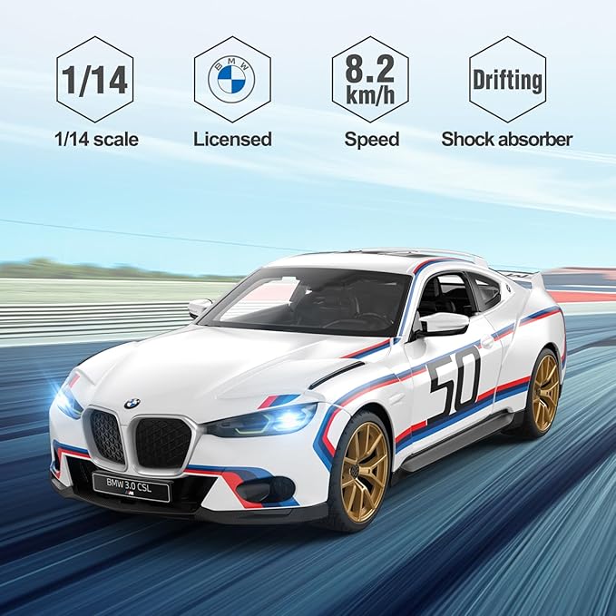 RASTAR BMW RC Car 1/14 BMW 3.0 CSL RC Car BMW Remote Control Toy Car for Kids White 2.4G