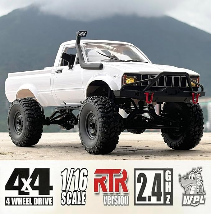 WPL C24-1 RC Rock Crawler 4x4 RC Truck Off Road 1/16 RC Crawler Remote Control Truck Pickup RTR All Terrain 2.4 GHz with Proportional Throttle Steering Independent Suspension for Adults