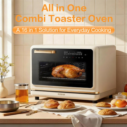 ROBAM Toaster Air Fryer Oven Combo, Countertop Convection Cooker with Bake & Fry, 1.2 Cu.Ft Large Capacity Combi Steam Oven, 32 Preset Recipes, Smart Touch Precise Temp Control, Multi-Stage CT766