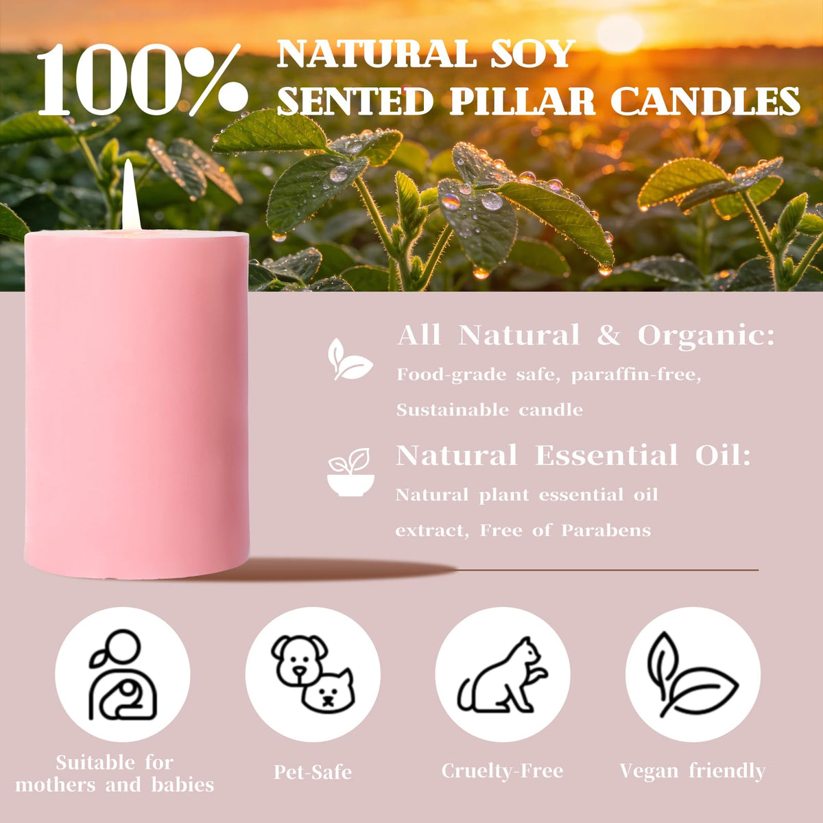 4 Pack Apple Cinnamon Scented Pillar Candles,Natural Soy Wax Candles-2.8x4In,Smokeless & Non-Toxic,60H Long Lasting Burning Fragrance Candles for Home,Mother’s Day Gifts,Spa Relaxation