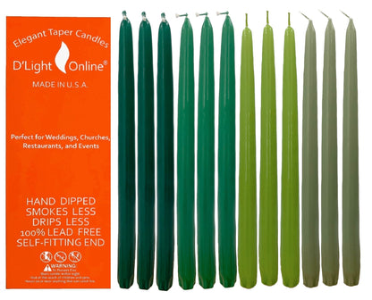 D'light Online Elegant 12" Green Gradient Taper Candles Premium Quality- Unscented, Hand-Dipped Tapered Candles, Dripless and Smokeless - Set of 12 (12 Inch, Green Gradient)