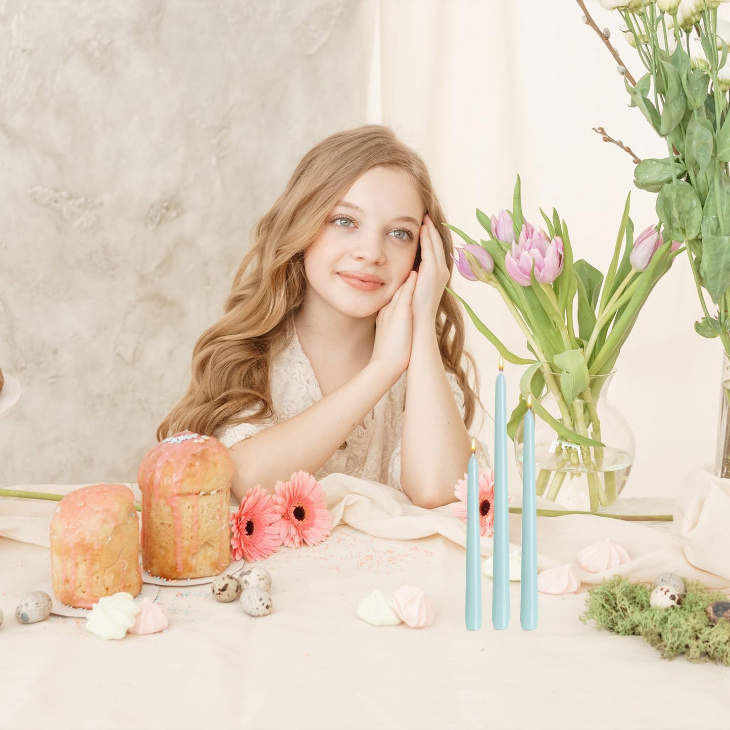 MTLEE Taper Candles 8/10/12 Multi Height Unscented Taper Candles 8 Burn Hours for Dinner Decorative Home Decoration Fall Thanksgiving Wedding Party Candlesticks(Bean Green,36)