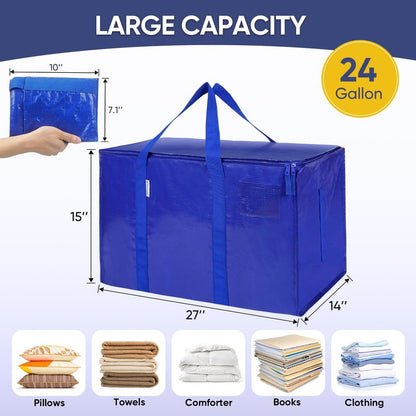 TICONN 6 Pack Extra Large Moving Bags Heavy Duty with Zippers & Carrying Handles, Durable Storage Bags Moving Boxes for Closet Organizers and Storage (6 Pack, Coral)