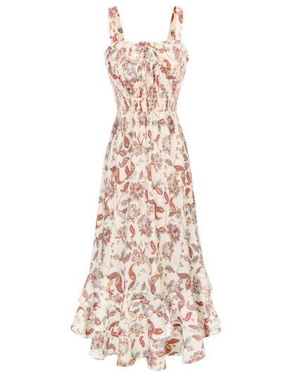 GRACE KARIN Women's 2025 Summer Floral Boho Dress Square Neck Strapped Swing A Line Sundress Beach Long Maxi Outfits