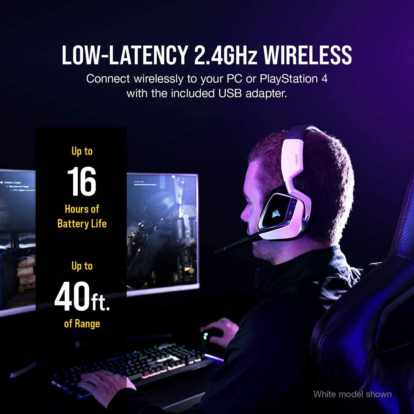 Corsair Void RGB Elite Wireless Gaming Headset – 7.1 Surround Sound – Omni-Directional Microphone – Microfiber Mesh Earpads – Up to 40ft Range – iCUE Compatible – PC, Mac, PS5, PS4 – Carbon