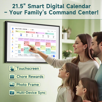 Digital Calendar 21.5 Inch with Chore Rewards – Smart Electronic Family Organizer, Touchscreen Wall Calendar, Meal Planner & Photo Frame, Syncs with Google/iCloud, for Wall or Desk, Black