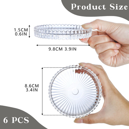 kanpura Clear Glass Pillar Candle Holder Plates Set of 6, 4 Inch Round Glass Candle Tray Plates for Dining Wedding Christmas Party Table Centerpiece