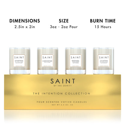 SAINT The Intention Collection Votive Candles, Soy Coconut Scented Candle Set with Prayer Coin, Non-Toxic Aromatherapy Soy Candles, 4 20-Hour Long Burning Candles