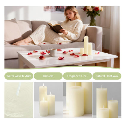 Veiuwa 36 Pack Ivory Pillar Candles Bulk Set, 2x3 2x6 2x8 Inch - 12 Each Size, Dripless Smokeless Clean Burning for Wedding Centerpieces, Home Decor, Church, Romantic Ambiance！