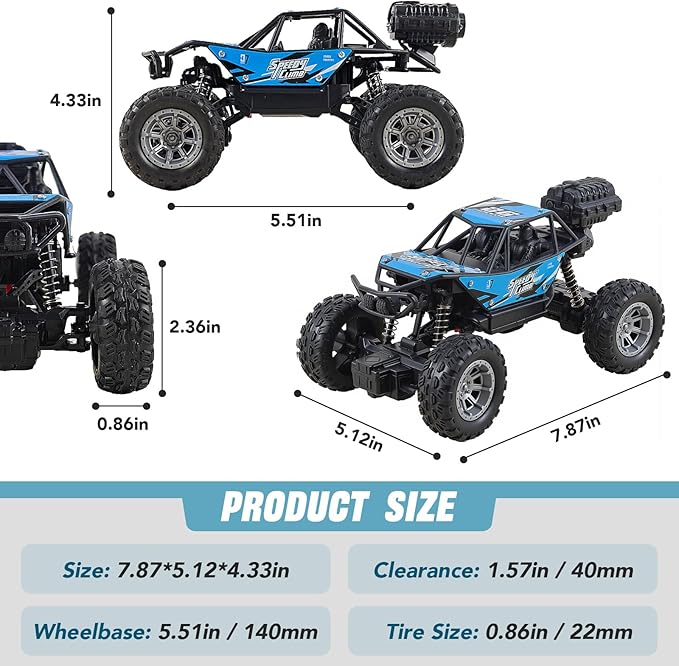 NXD RC Truck 1:18 Remote Control Car with Spray &amp Light 4WD All Terrain Off-Road Monster Truck Toys 2.4 GHz RC Cars for Kids Age 6 7 8 9 10 11 12 Gift for Boys Girls (Blue)