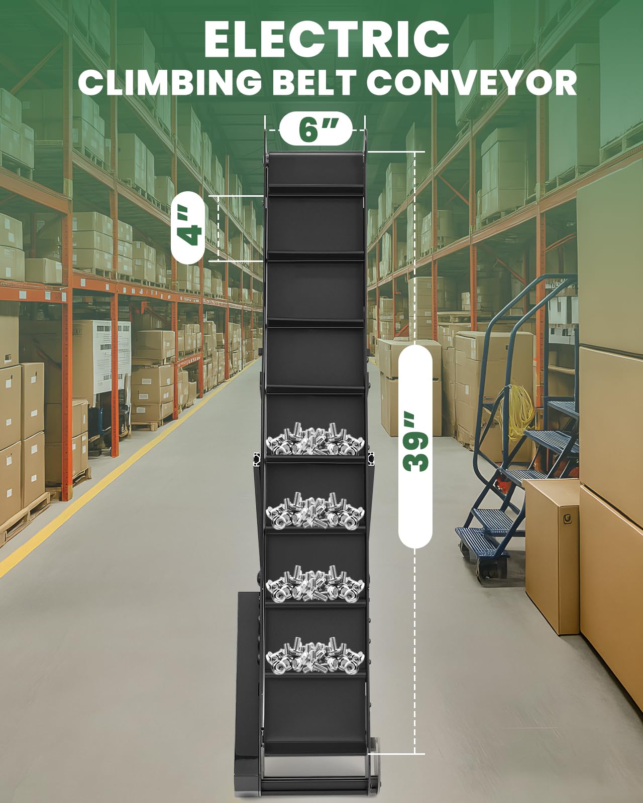 Moonshan Climbing Belt Conveyor, 39 inch Conveying System, Step-Less Speed Adjustment, PVC Belt Conveyor for Packaging Factory, Production Line