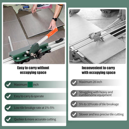 71" Manual Tile Cutter, Large Format Ceramic Tile Cutting Tool with Built-in Suction Cups & Tile Clamp, 3-Head Scoring Wheel System, for Up to 0.47-Inch Thick Tiles