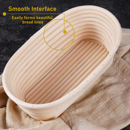 Panumly Bread Proofing Basket Set of 2, 10 inch Oval Sourdough Proofing Bowls with Liners, Handmade Rattan Baskets for Bread Making Baking Fermentation