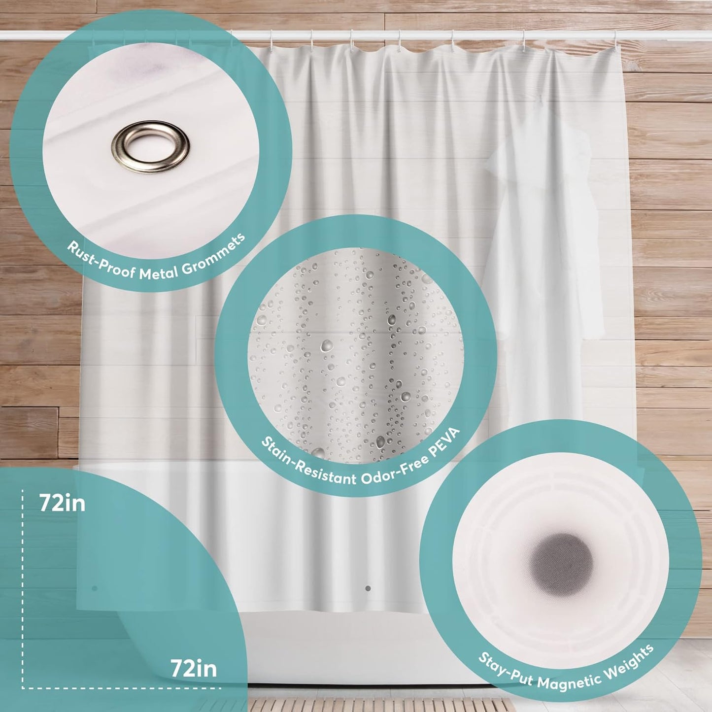 BigFoot Shower Curtain Liner - Premium 72 x 72 PEVA with Rustproof Grommets & Magnetic Weights | Odor-Free, Frosted Design