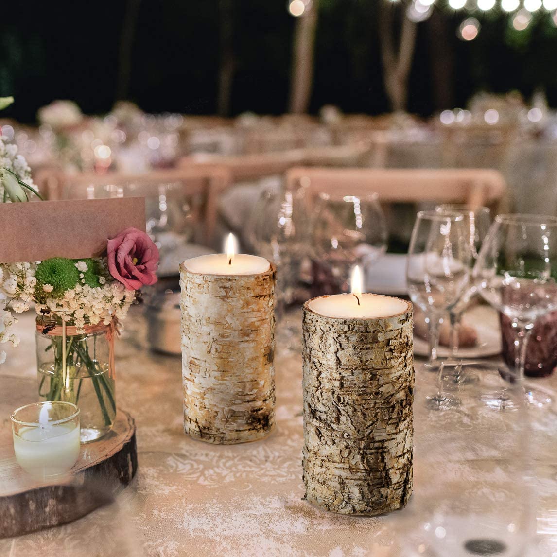 Serene Spaces Living Set of 12 Birch Bark Candle, Medium Pillar Candle, Indoors, Ideal for Weddings, Parties, Events, Restaurants, Home Decor, 3" Diameter & 5.75" Tall