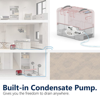 ALORAIR LGR Commercial Dehumidifier with Pump Drain Hose, 180 Pint Large Capacity Crawl Space Dehumidifier for Water Damage Restoration, Basements Warehouse & Job Sites, 6 Years Limited Warranty, Red