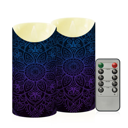 Flameless Candles Set of 2 Boho Ethnic Mandala A Realistic LED Candles with Remote Battery Operated Holiday Decorations