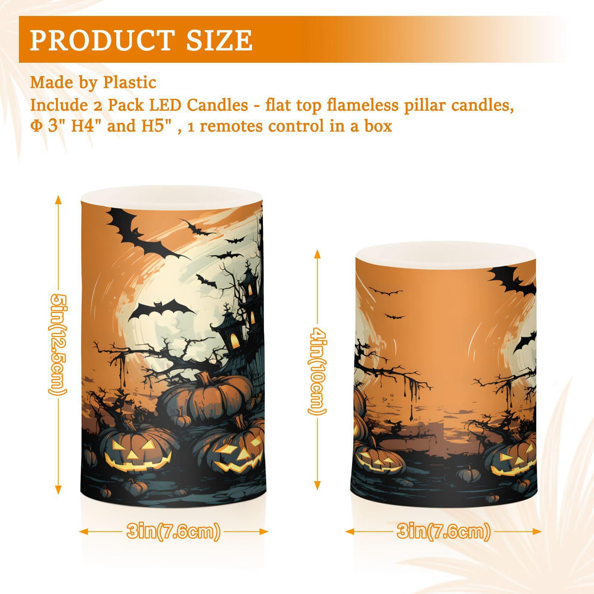 ALAZA Halloween Pumpkins Castle Bat4 Flickering Flameless Candles Battery Operated with Remote Timer,Tea Light Candles LED Pillar Votive Candles Set of 2 for Outdoor Indoor Decorations