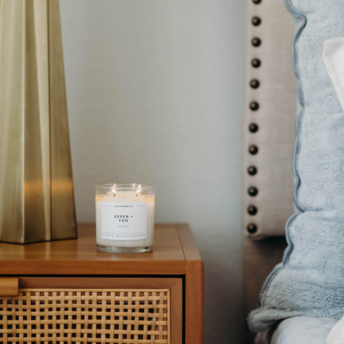 Calyan Wax Co. Aspen & Fog 2 Wick Scented Candle - 37 Hour Burn - Luxury Clean Soy Wax Candles - Long Lasting Large Glass Jar Candle for Home - 8.8oz