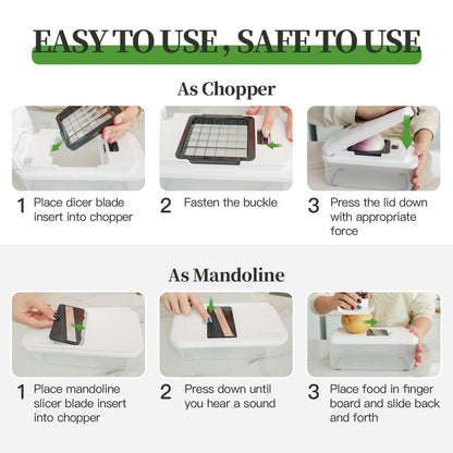 14-In-1 Chopper Vegetable Cutter with 7 Blades, Vegetable Chopper with Container and Lid, Mandoline Slicer for Kitchen, Veggie Slicer for Salad, Cheese Grater, Kitchen Gadgets Accessories Essentials