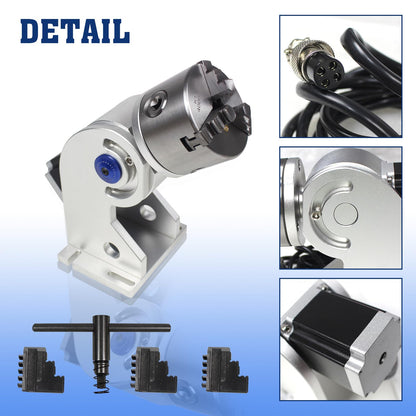 RATTMMOTOR D80 CNC 4th Axis Rotary Axis 129mm Center Height 3 Jaws Diameter 80mm Lathe Rotary Chuck with 57*57*76mm Stepper Motor for Fiber Laser Metal Carving Engraving Marking Machine