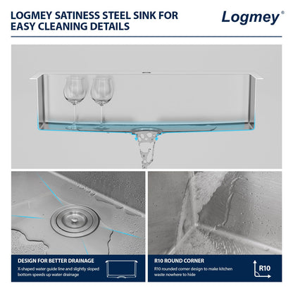 Logmey 36 Inch Drop In Kitchen Sink 36x19 Large Handmade Stainless Steel Sinks 16 Gauge Round Corner Topmount Single Bowl Kitchen Sinks 36x19x9 Inche