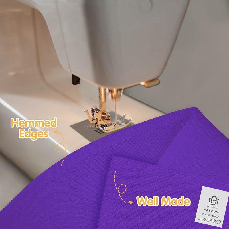 BRILLMAX 6 Pack Purple Tablecloths 70 x 120 Inch for 6ft & 8ft Rectangle Tables - 150 GSM Polyester Fabric, Universal Fit, Water, Stain & Wrinkle Resistant Cloth Cover for Wedding Reception Banquet