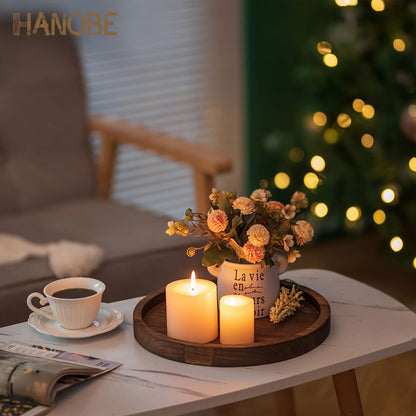 Hanobe Round Wood Candle Trays: Rustic Candlestick Holder Tray Pillar Stand for Table Centerpiece - Farmhouse Coffee Table Decor for Living Room Kitchen Counter