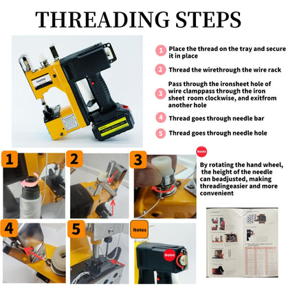 Bag Sewing Machine, 2s/bag Portable Bag Sewing Machine, Industrial Bag Closing Machine for Packing Woven Bags Non-woven Fabrics Leather (Yellow, Lithium Battery - 36V)