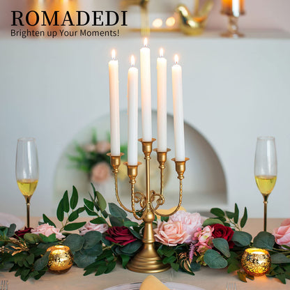 Romadedi Candelabra Gold Candle Holders - 5 Arm 11.8" Wedding Candlestick Holder for Theme Party Table Centrepiece Decor Dining Room Birthday Holiday Christmas